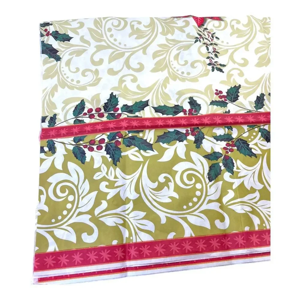 Vtg Christmas Poinsettia Paper Tablecloth 70